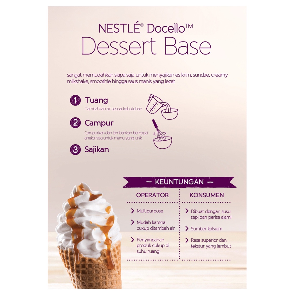 Nestle Docello Dessert Base 1 kg / Soft Ice Cream / Es Krim Lembut / Milkshake / Smoothies / Ice Blended