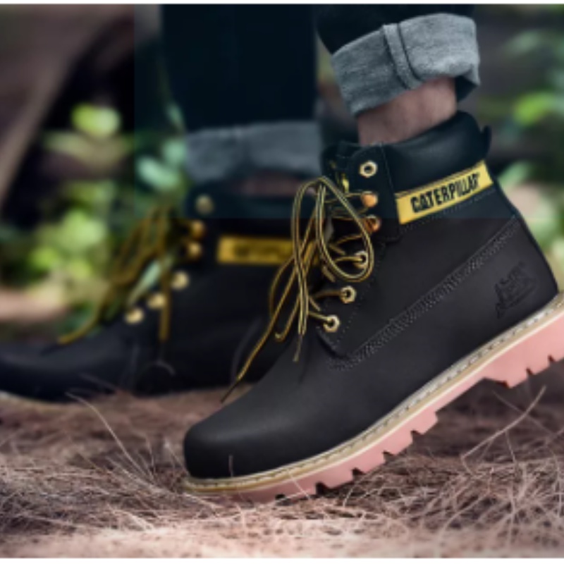 Sepatu Safety Proyek Ujung Besi - Sepatu Caterpillar - Septy Shoes Boot - Septi Kerja Lapangan Kulit Sintetis Tali