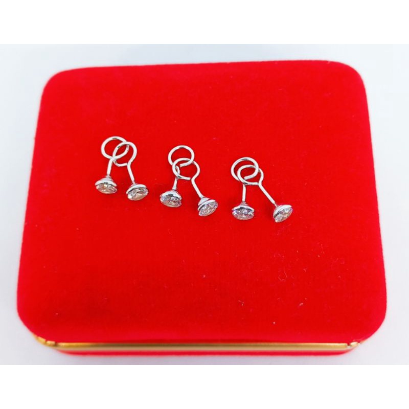 ANTING ANAK PERAK ASLI LAPIS EMAS 925/ANTING TOGE MATA PUTIH KECIL/ANTING ANAK SILVER/ANTING FASHION ANAK