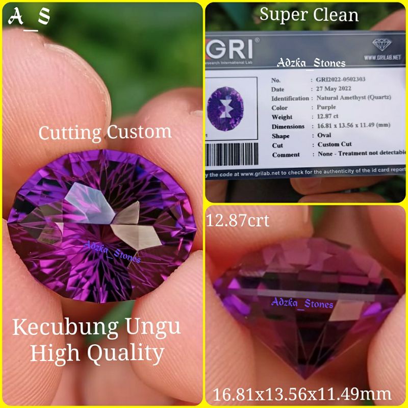 Kecubung Ungu Amethyst Memo GRI 12.87 crt