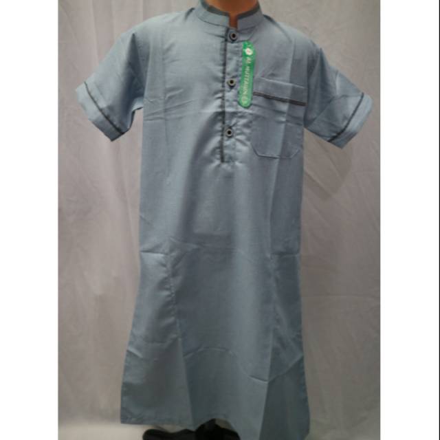 Baju Koko Jubah Gamis Anak Laki - laki Muslim SD SMP Lengan Pendek Biru Muda Al Muttaqin