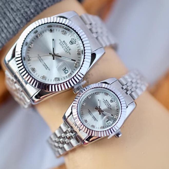 ♕V00175✿ Jam Tangan Wanita Pria Cewek Cowok Couple Rolex Super Tanggal Rantai