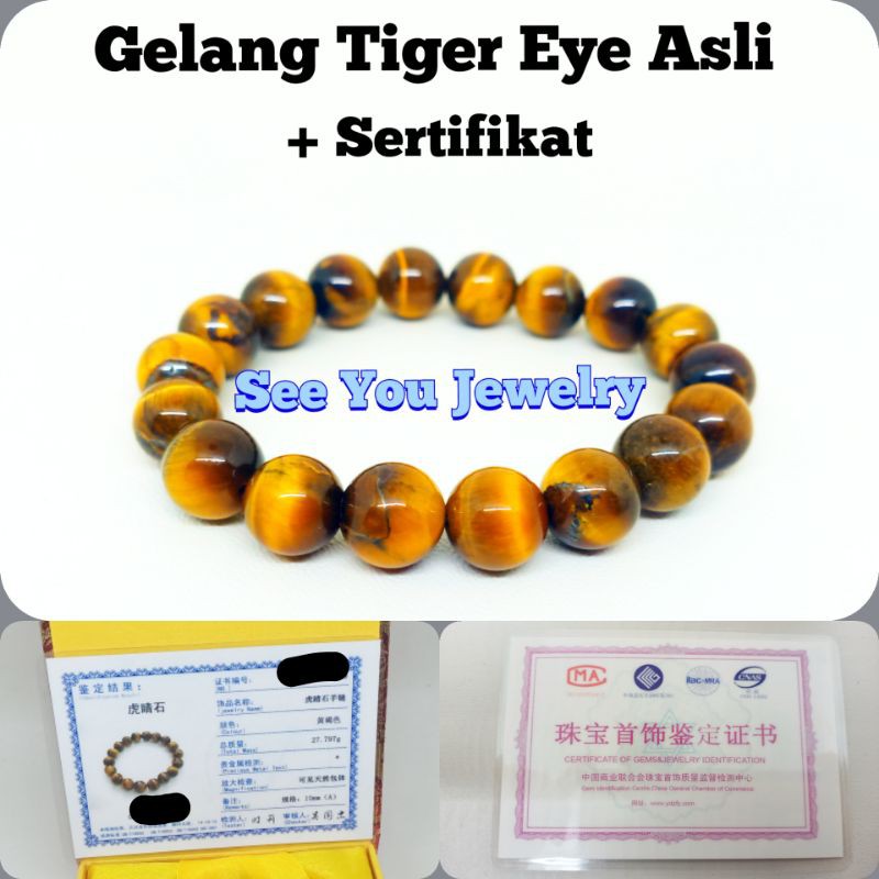 Gelang Batu Tiger Eye Asli Ori + Sertifikat