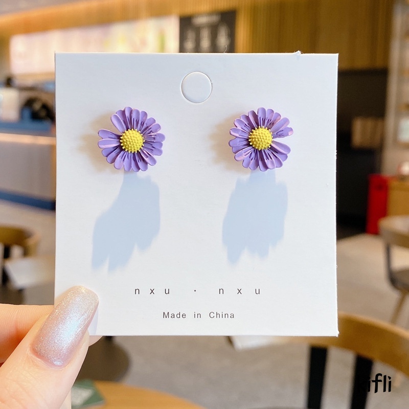 2Pcs Anting,Bunga Daisy Ungu Yang Indah,Hadiah Aksesoris Fashion,Anak Perempuan