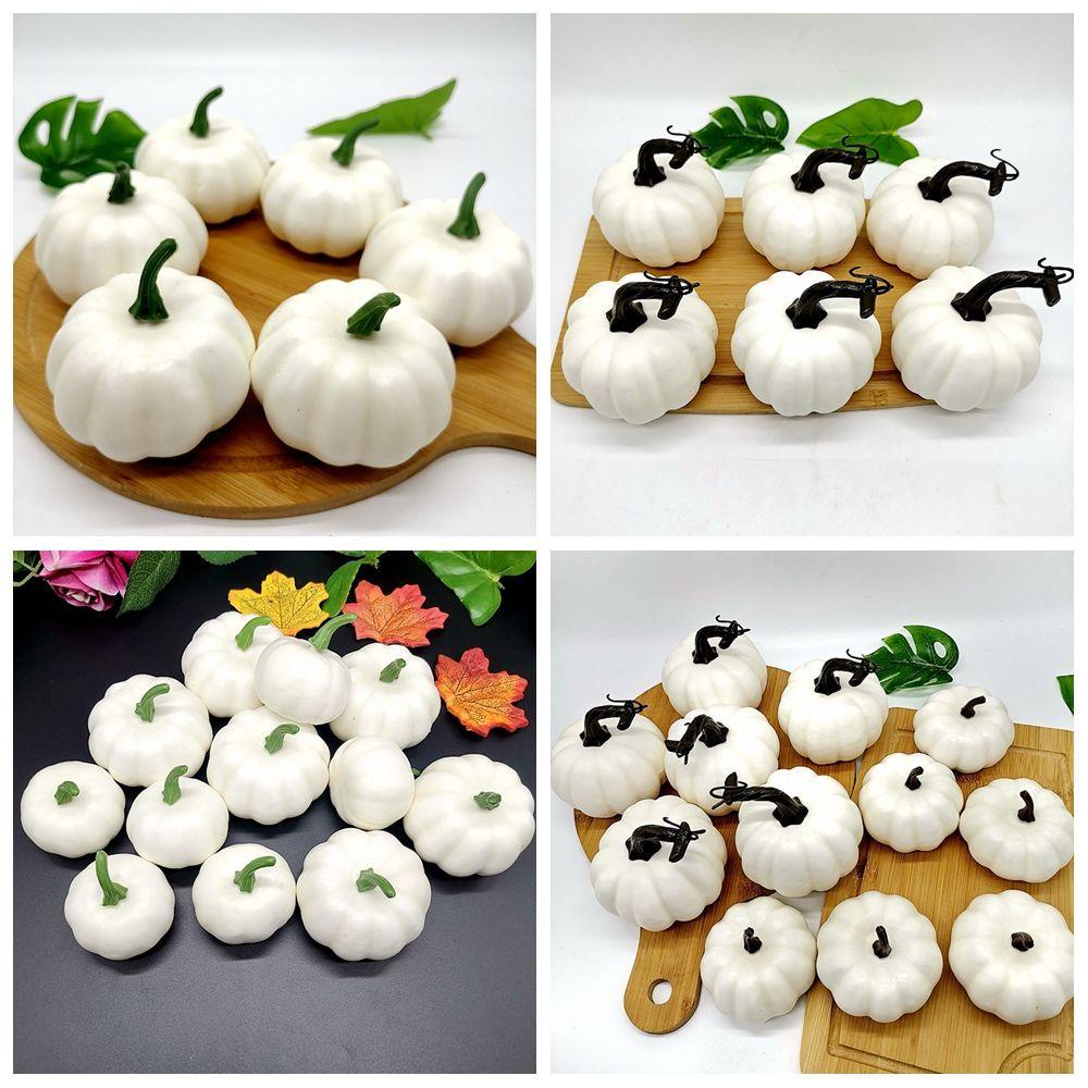 R-flower 6/12PCS Artificial White Pumpkins Properti Fotografi Festival Decor Hari Syukuran DIY Aksesoris