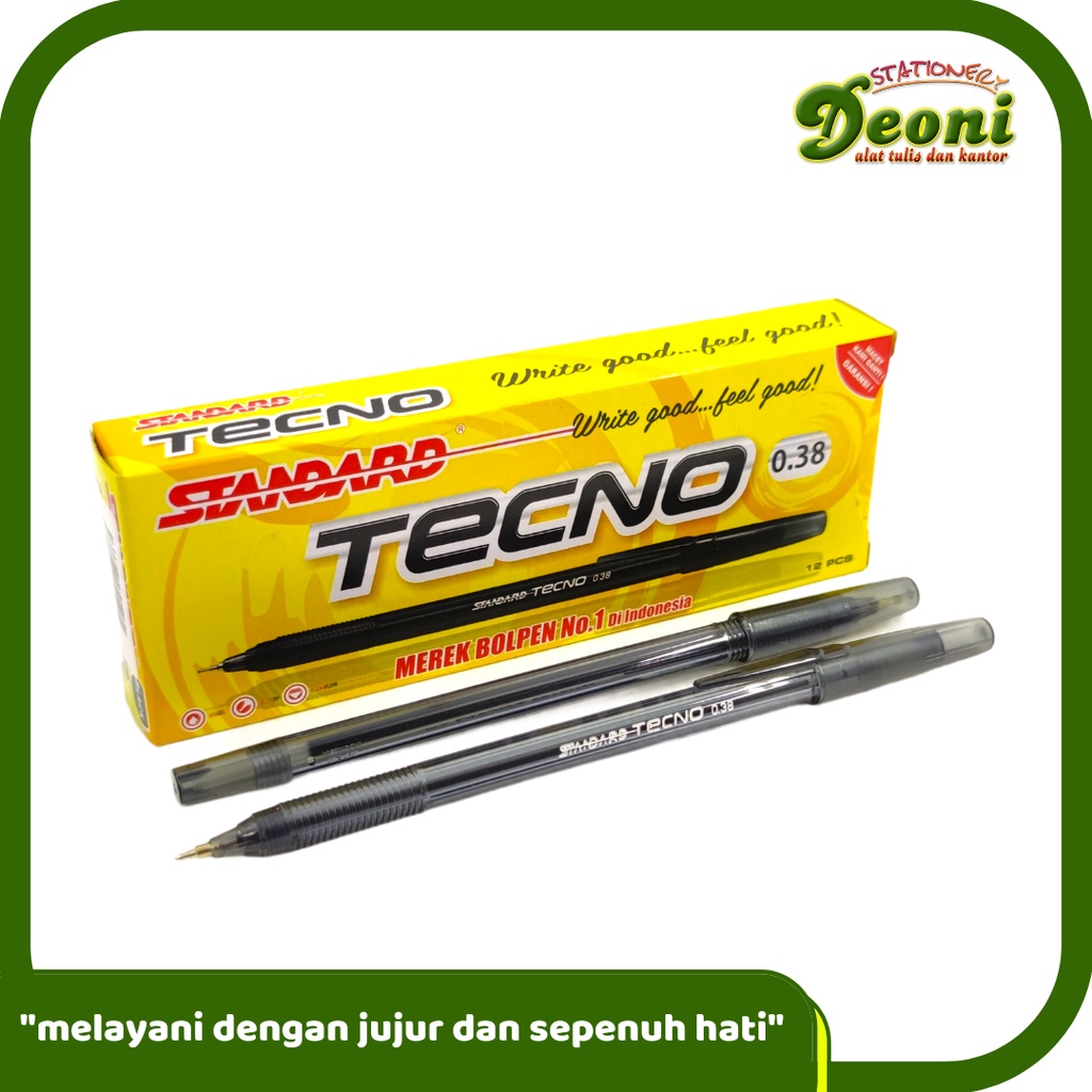 

STANDARD Tecno Bolpen Pulpen Pena 0.38mm Hitam ( 1 Box / 12pcs )