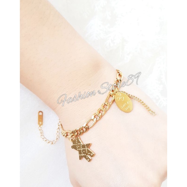 Gelang Tangan Rantai motif Bear Love Titanium Gold Antikarat Fashion Dewasa