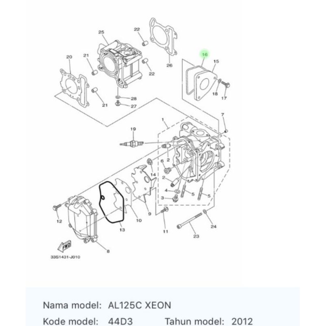 ORING SEAL SIL BLOK HEAD XEON KARBU ASLI ORI YAMAHA 44D E1196 00