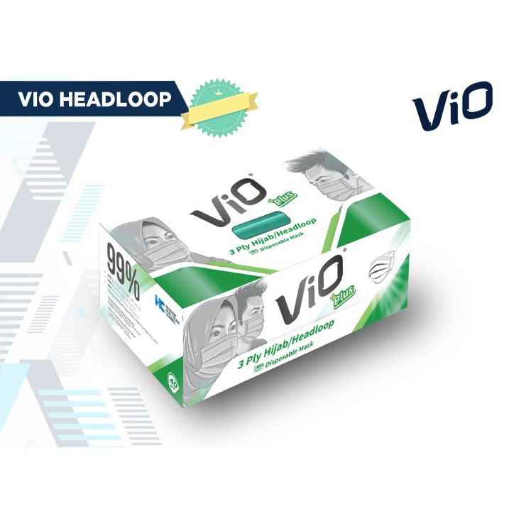 VIO 3 PLY MASKER HIJAB ISI 50PCS / VIO PLUS / MASKER MEDIS ANTIVIRUS / HEADLOOP / ANTI CORONA
