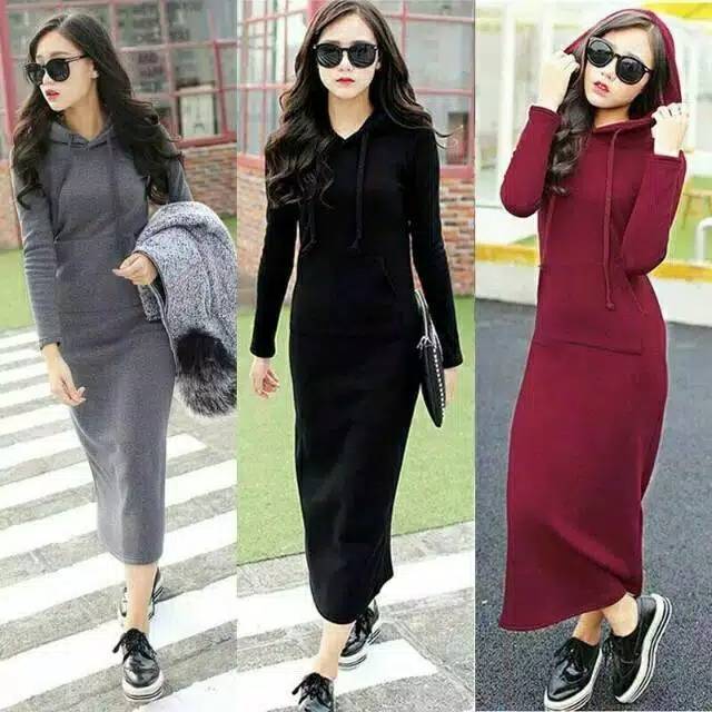 Dress Wanita Elsa Hoodie Lengan Panjang Babyterry