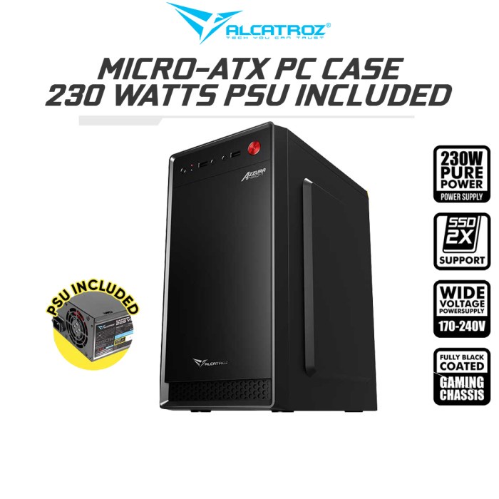 Alcatroz Azzura Neo Micro-ATX PC Case | 230 Watts PSU Included