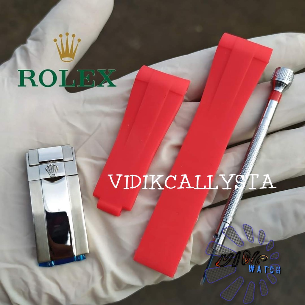 Strap Rolex Rubber B + Buckle khusus Rolex Gmt/Yact master 20mm Model Curve Swiss - Merah