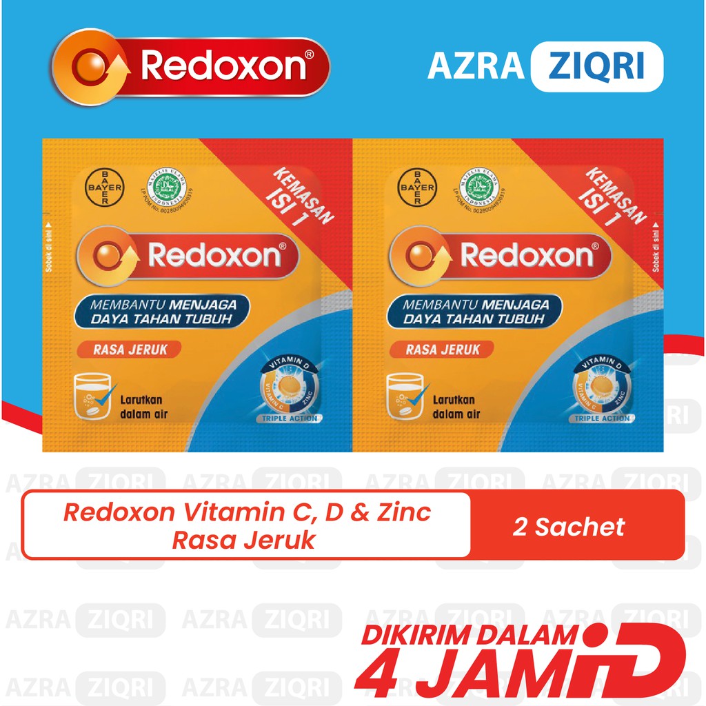 Redoxon Vitamin C, D &amp; Zinc Rasa Jeruk 2 Sachet