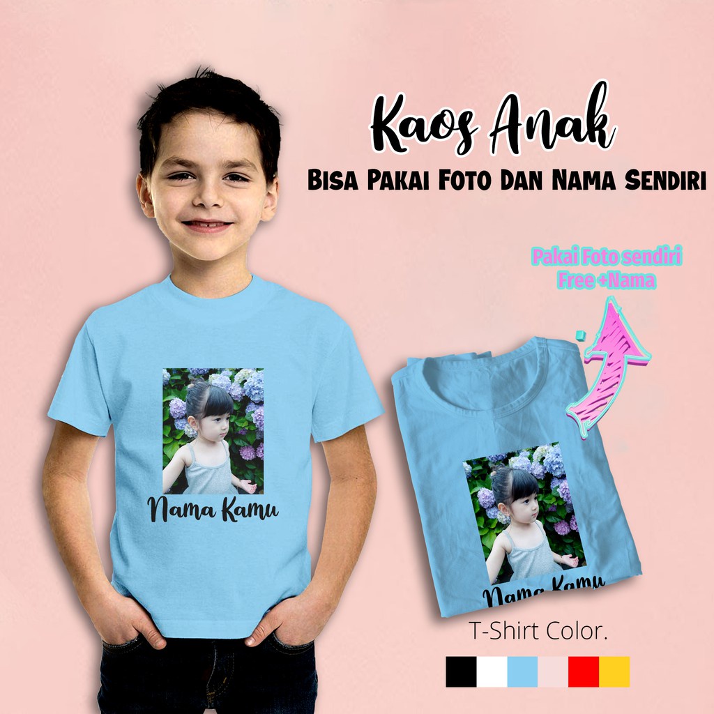 Kaos FOTO ANAK DAN NAMA  Tanpa Frame 1-12 Tahun