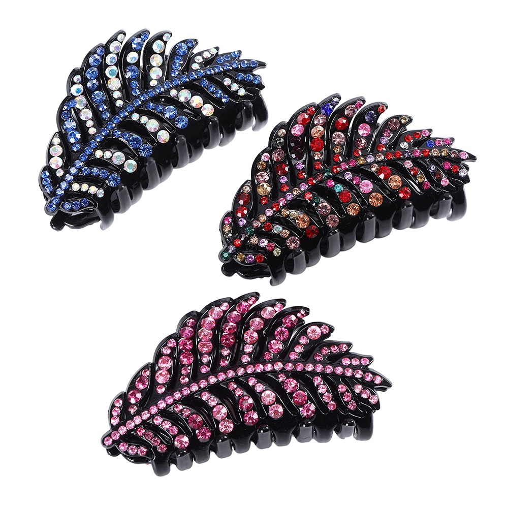 Rhinestone Leaves Hair Claw Clip Fashion Diamond Hairpin for Women Hair Accessories