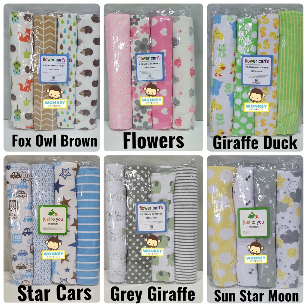 PILIH MOTIF Bedong Bayi 4in1 / Selimut Bayi Flanel / Bedong Selimut Flanel Flower Cart's / Just to you / Kolaco / Baby of Mine