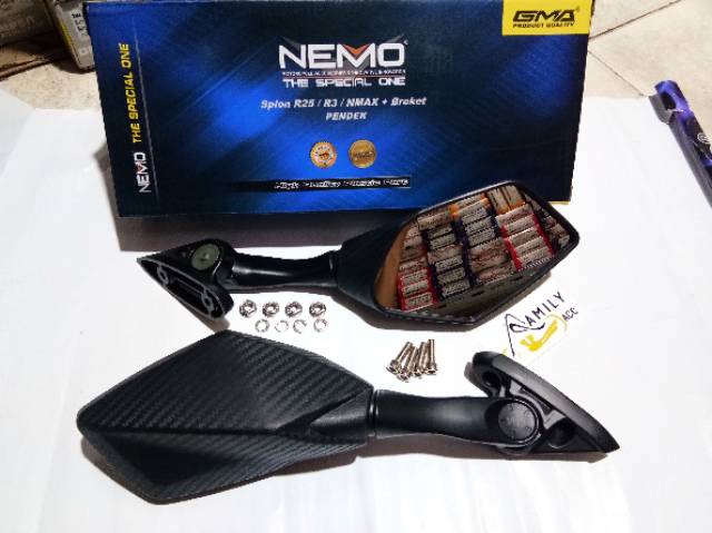 Spion Nemo 1005 SB Karbon + Baut Anti Jebol + Breket Serpo Nmax New 2020 Motor Yamaha Nmax New 2020