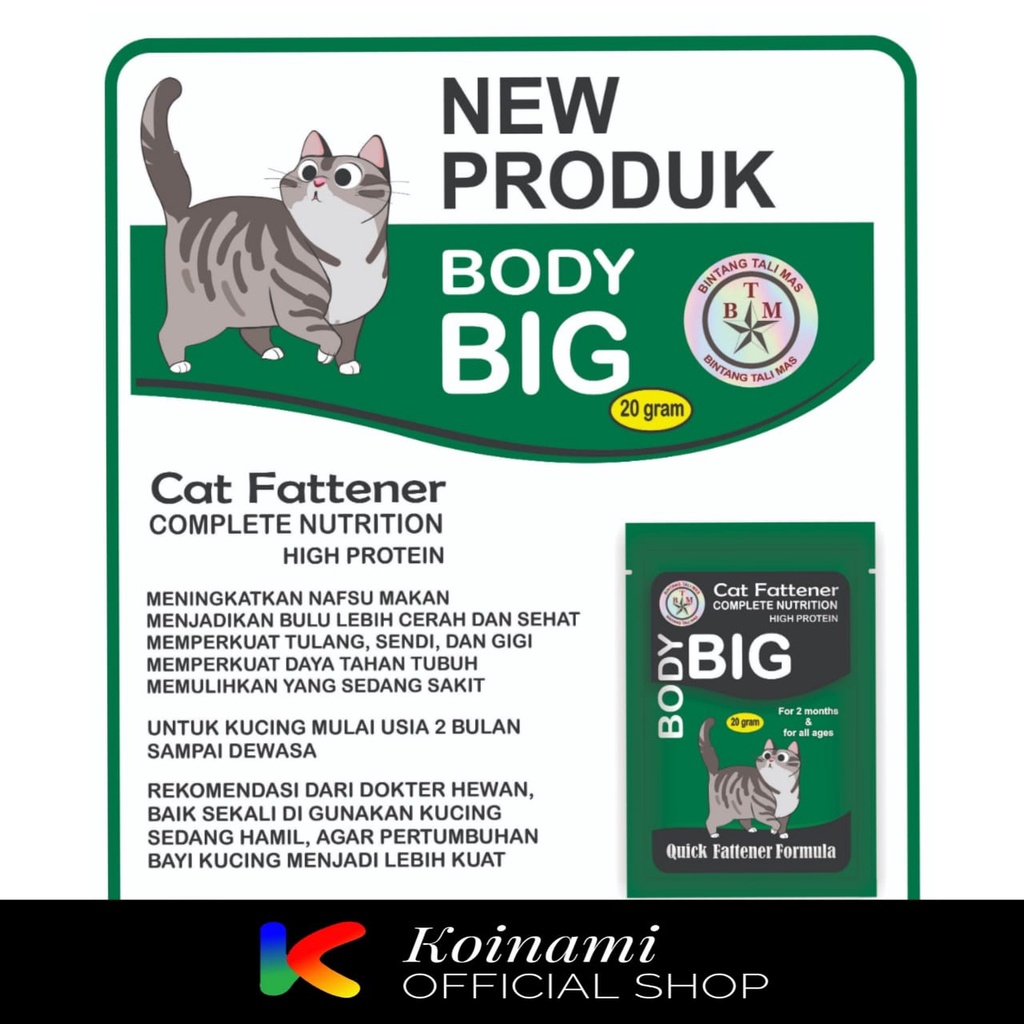 BODY BIG CAT 20gram / PENGGEMUK KUCING / VITAMIN BULU KUCING / CAT FATER POWDER / vitamin kucing  / BIG BODY / vitamin bulu kucing / Btm