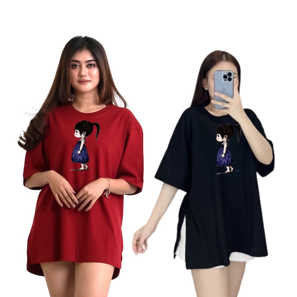 Kaos Wanita Oversize Harajuku Kids Alone  Jumbo Belah Samping SIze XXL