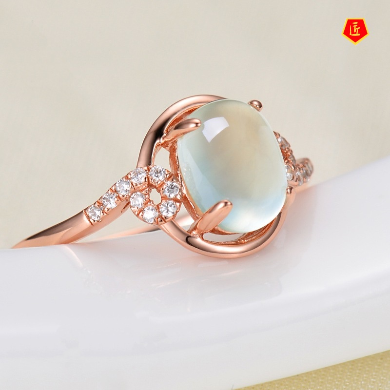 [Ready Stock]Ross Quartz Pink Crystal Gemstone Ring Rose Gold Elegant Simple