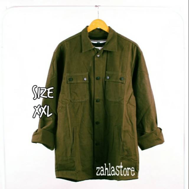 Jaket kemeja semiparka hijau army XXL