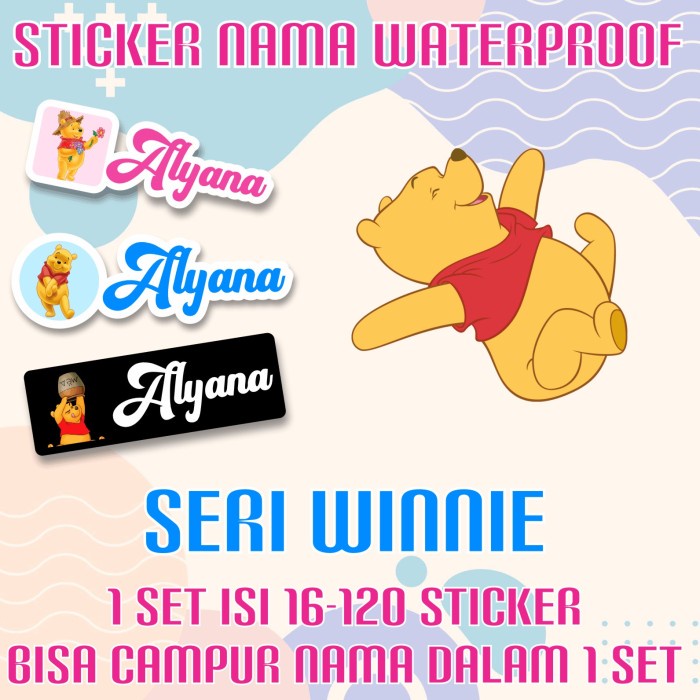 

[14-120 pcs] Sticker Nama Custom Waterproof Winnie The Pooh