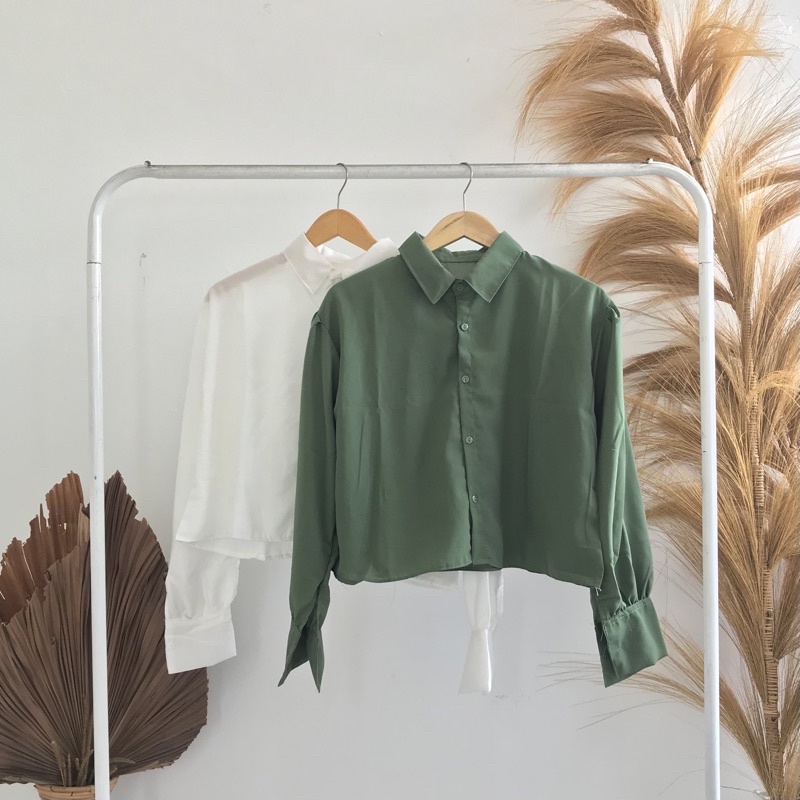 READY STOCK KEMEJA CROP TARTAN OUTER || CROP TARTAN SHIRT || OVERSIZE CROP TARTAN || KEMEJA CROP LENGAN PANJANG-POLOS ARMY ema