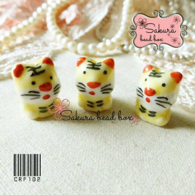 Manik Keramik Cartoon Boneka Kucing Cat Bahan Aksesoris Gelang Kalung Ceramic Bead Tiger