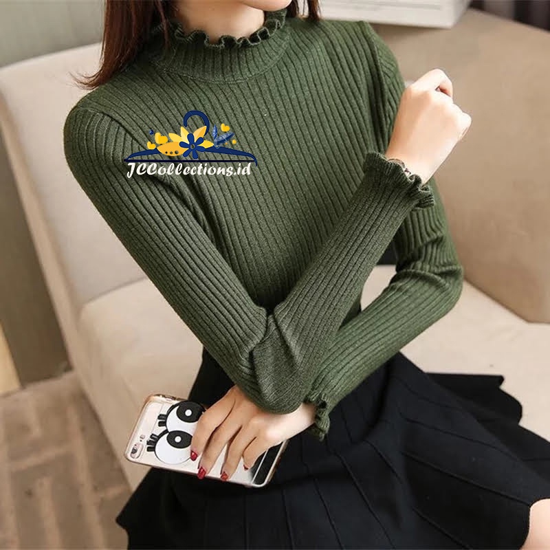 JCCollections Sweater Rajut Kriwil Turtleneck Wanita Krah Tinggi Oversize Kniting Turtleneck Women Yennie