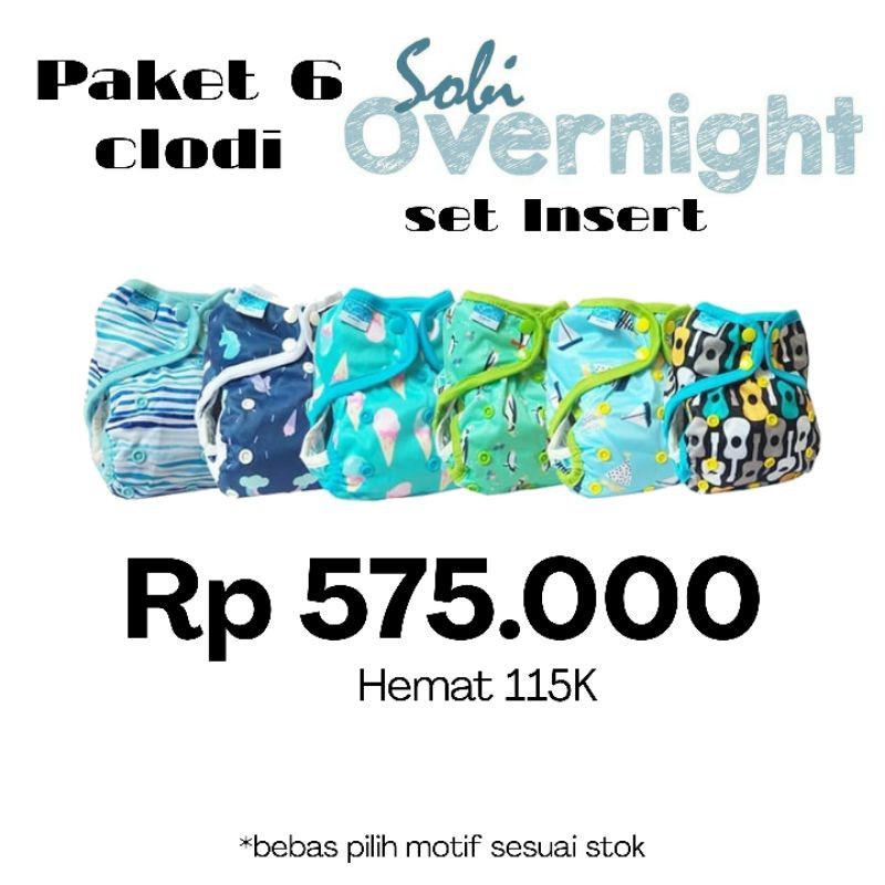 Paket 6 clodi set insert Sobi minky microfiber sobi overnight bamboo cotton charcoal