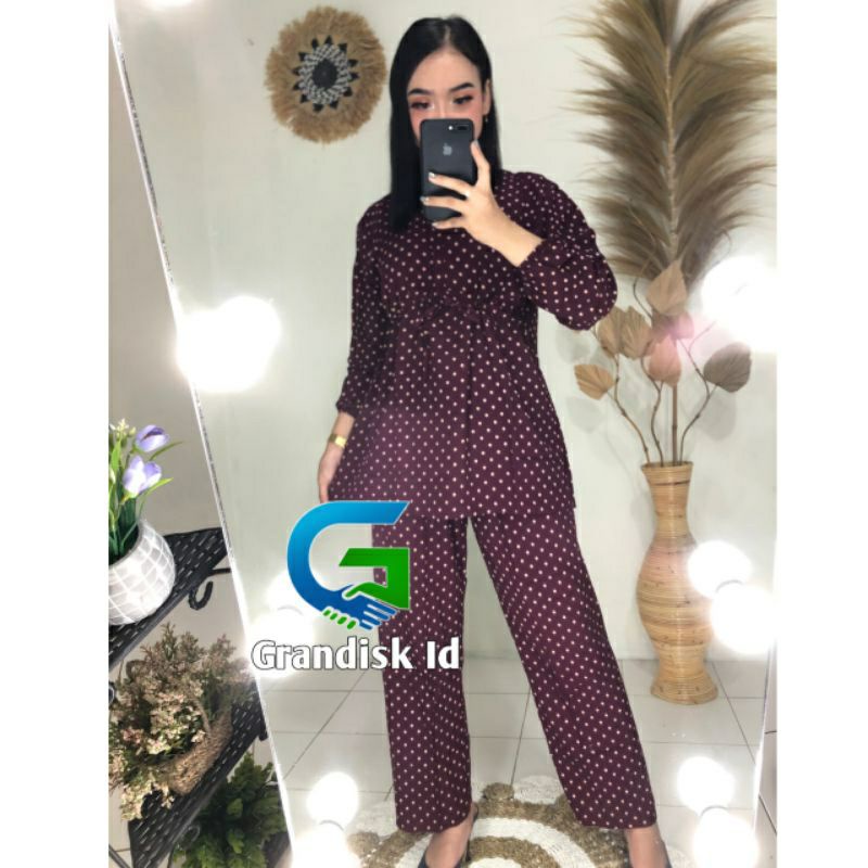 [BISA COD] Setelan rayon motif polkadot One Set Rayon Super Lengan Panjang
