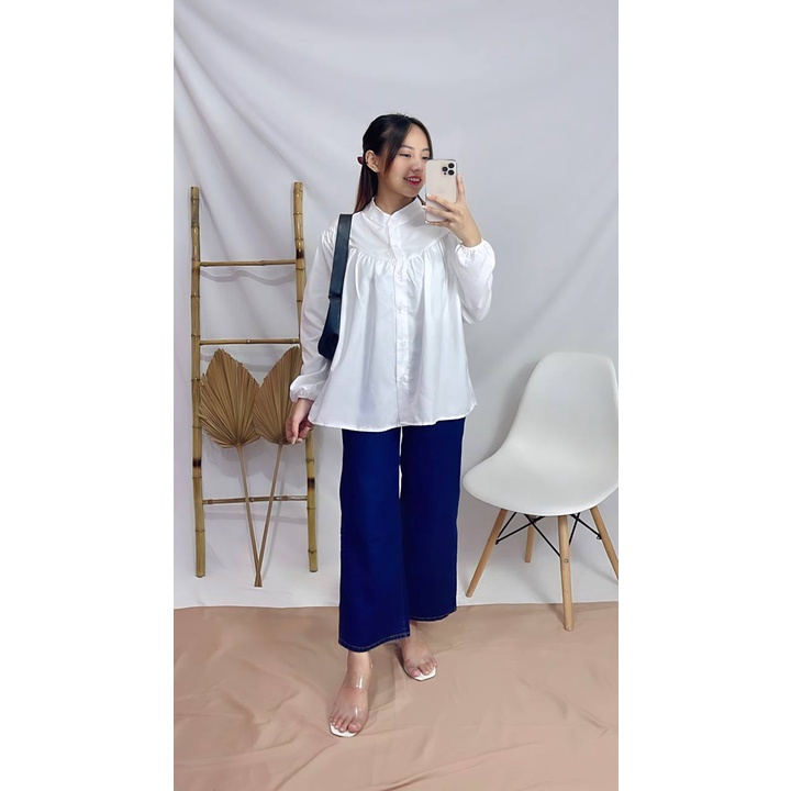 Tq88indonesia Fashion Busana Santai Wanita / RASHIFA SHIRT BLOUSE / Baju Atasan Cewek Lengan Panjang / Ootd Kekinian / Outfit Kekinian / Ootd