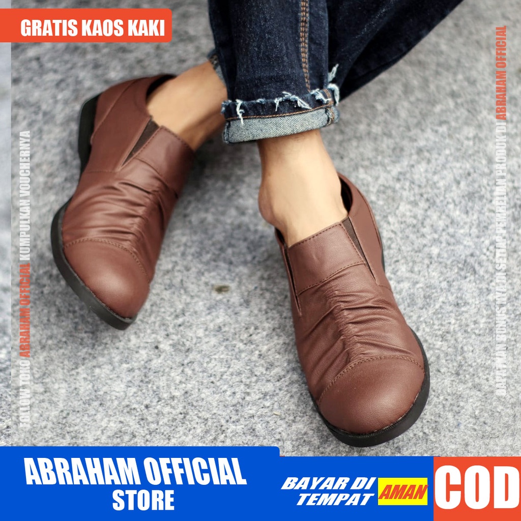 ABRHM X RATS  Sepatu Slip On Pria Sepatu Pria Casual Kulit Syntetic Cowok/Cowo Sepatu Kasual Slop Anti Slip Semi Formal Kerja Kuliah Gaya Santai Keren Kekinian Original Murah Terlaris