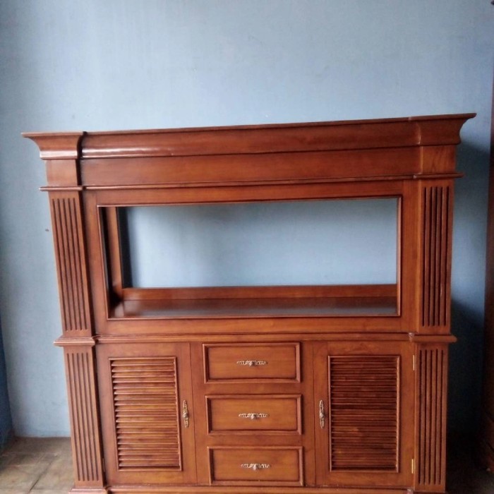 MEJA AQUARIUM MINIMALIS SIMPEL KAYU JATI