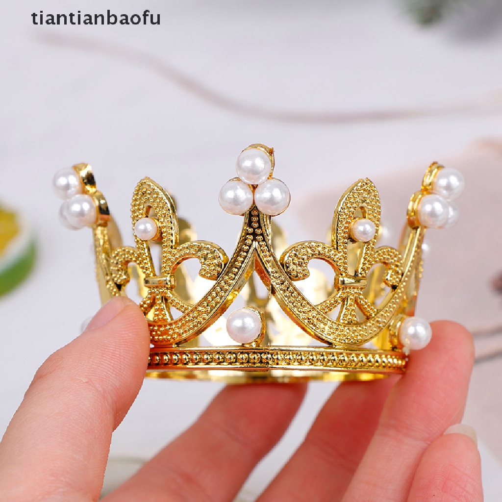 [tiantianbaofu] 1PC Mini Crown Cake Topper Crystal Pearl Tiara Children Hair Ornaments Boutique