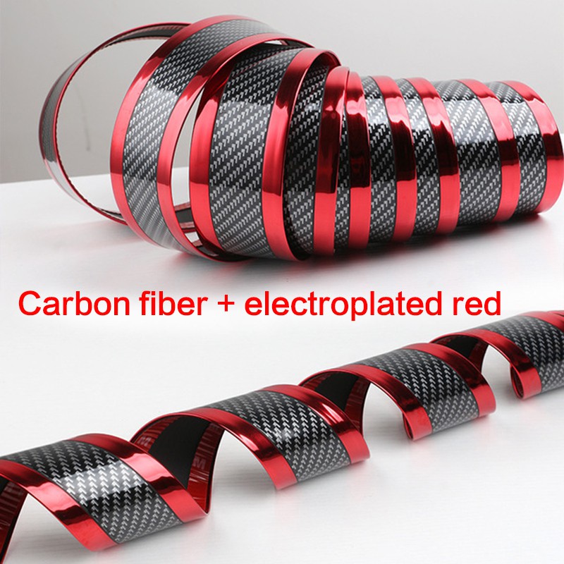 Serat karbon &amp; electroplating merah Stiker Mobil 5D Carbon Fiber Karet Styling Pintu Protector