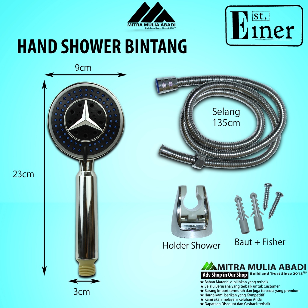 Hand Shower mandi / shower bulat Chroom Silver Bintang einer