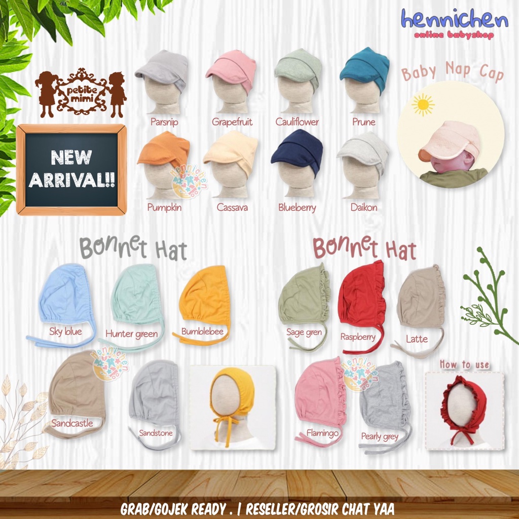 PETITE MIMI BONET BONNET HAT BABY NAP CAP TOPI ANAK COWO ANAK CEWE TOPI BABY PETITE MIMI 0-6 bulan