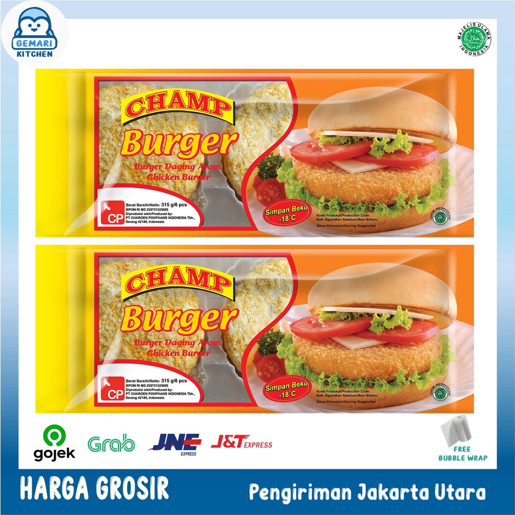 CHAMP BURGER DAGING AYAM 6 PCS 315 GRAM