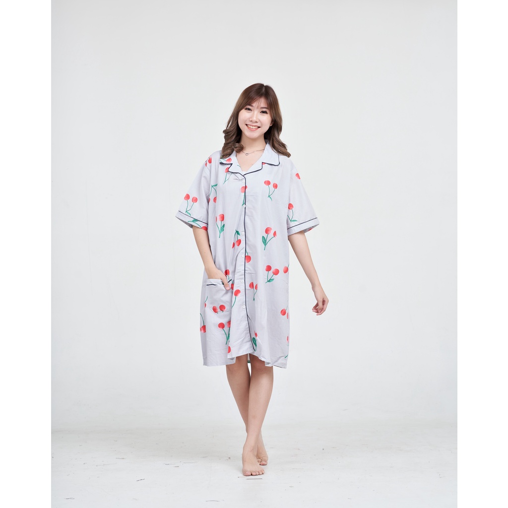 IZANY Piyama Daster allsize L Katun Eropa Premium New Arrival Non List-CHERRY GREY