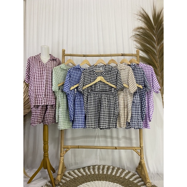 PIYAMA PENDEK KOTAK JUMBO BIGSIZE // SETELAN PENDEK KOTAK // TERLARIS // PIYAMA ADEM RAYON BALI