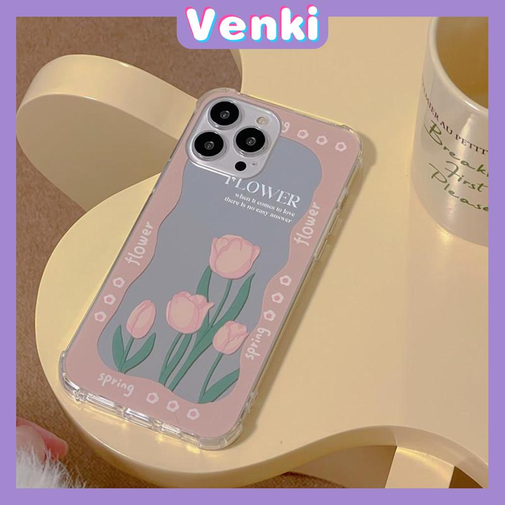 iPhone Case Acrylic HD Mirror Laser Airbag Shockproof Protection Camera Cute Pink Tulip Flower Compatible For iPhone 11 iPhone 13 Pro Max iPhone 12 Pro Max iPhone 7 Plus iPhone xr