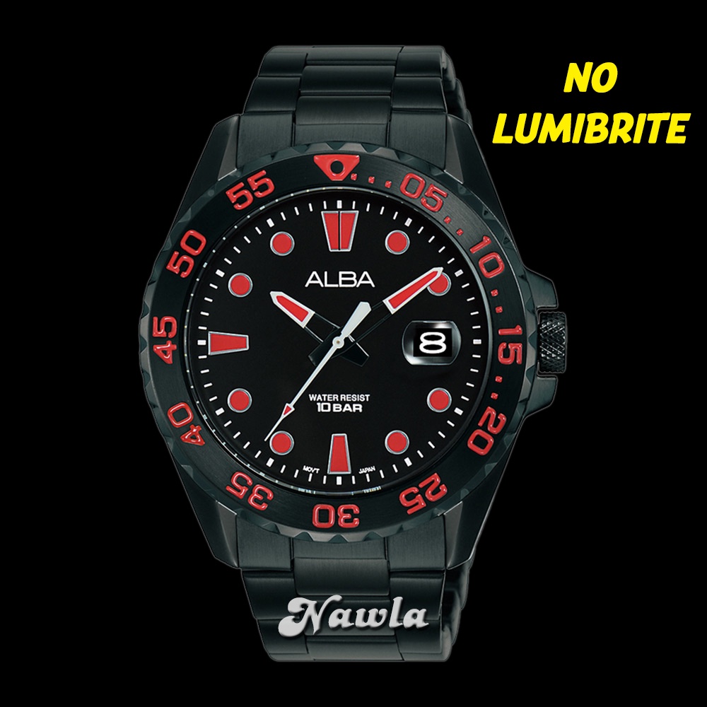 Alba Quartz AS9N29X1 Full Black Red - Jam Tangan Pria AS9N29