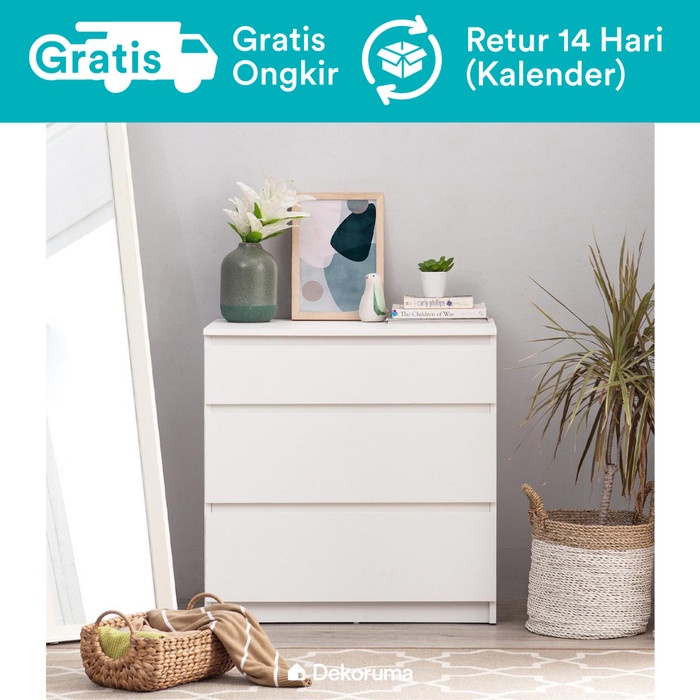 Moku Lemari Laci Kayu 3 Susun Drawer - Putih