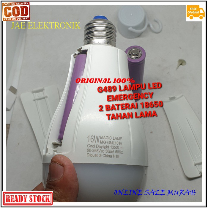 G489 LAMPU EMERGENCY ORIGINAL G489 EMERGENSI EMERGENCI LED DARURAT BATERAI CAS 18650 MAGIC LAMP MORGEN BOHLAM SINAR TERANG G489  16 Watt -ramah lingkungan, tanpa merkuri dan bebas radiasi sinar ultra violet -desain yang elegan,cover bagian atas yang tahan