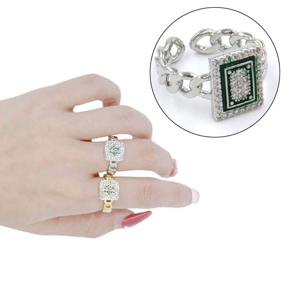 Preva Mahjong Elemen Cincin Perhiasan Aksesoris Berlian Imitasi Adjustable Finger Ring