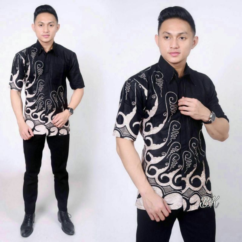 BATIK PRIA SIZE M L XL XXL  BSWART BatiK HRB026 Kenongo Hem Pendek Padi