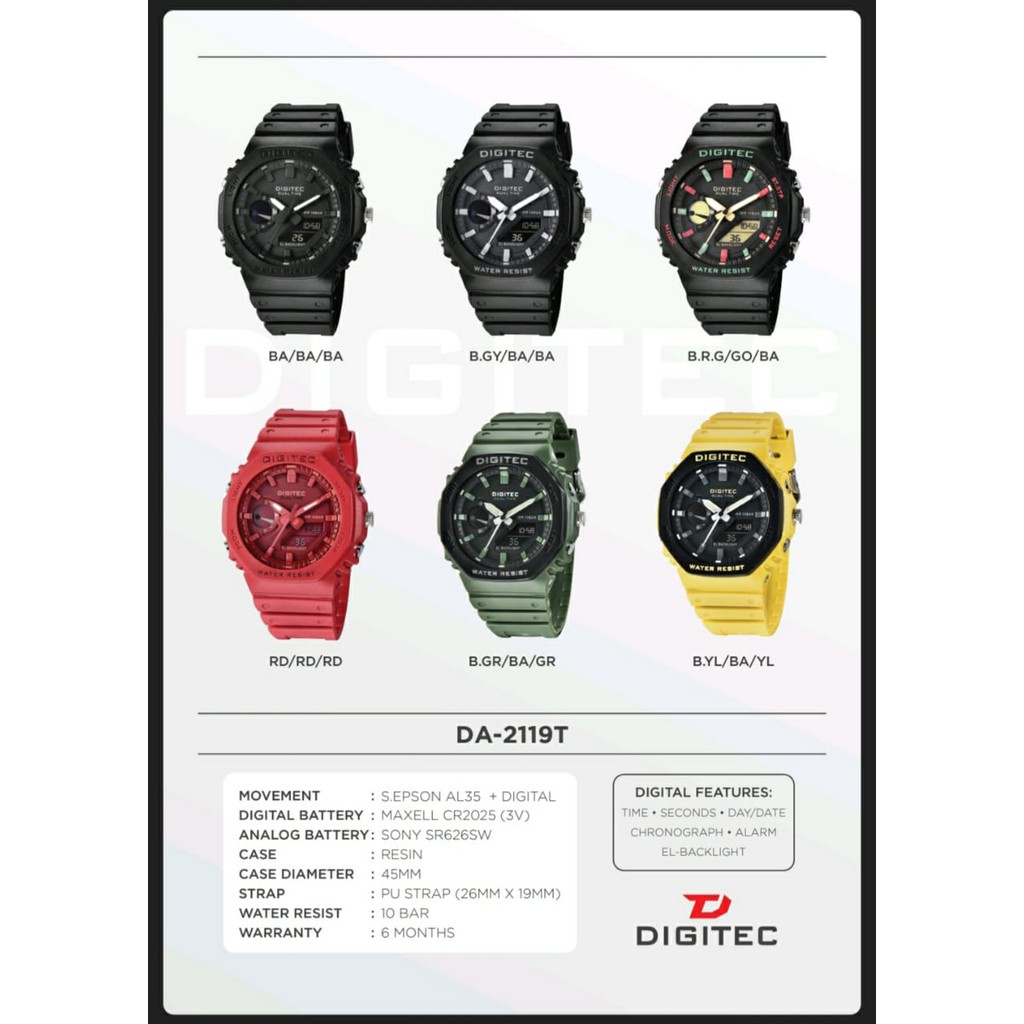 Jam Tangan Pria Digitec DA 2119 / Digitec 2119 / DA 2119 Double Time Digital Analog Water Proff Rubber