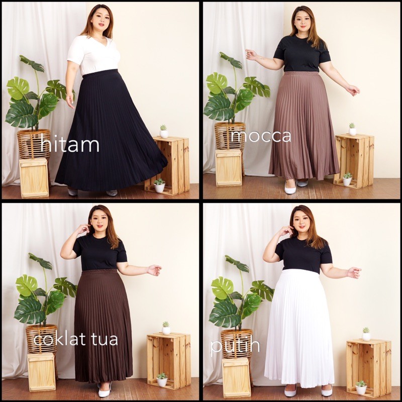 ROK PLISKET JUMBO XXL PAYUNG PLEATED SKIRT MURAH MUSLIM IBU ACARA POLOS ROK PANJANG PAYUNG MAYUNG