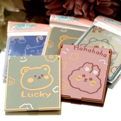 Cermin Lipat Kotak Saku Portable Mini Motif Animal Shabby Lucu Kaca Lipat Make Up Travel Aesthetic